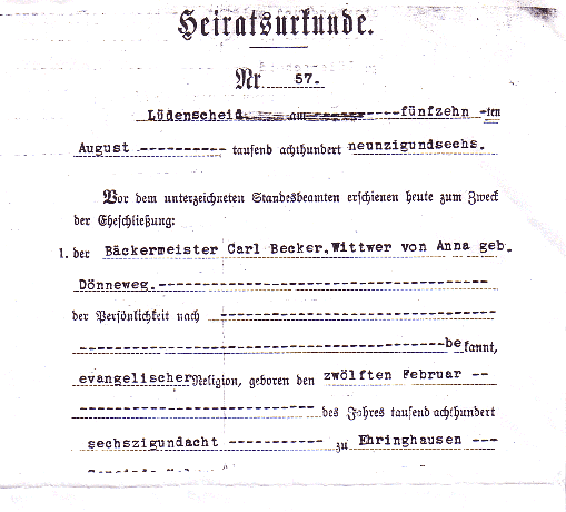 Heiratsrkunde von Carl Becker