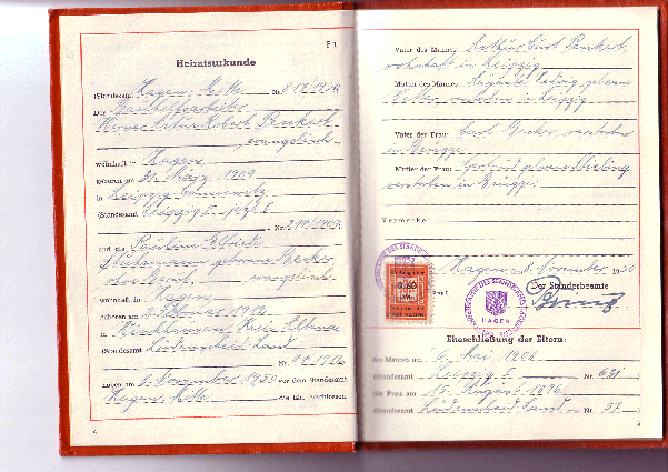 Heiratsurkunde von Werner und Pauline Penkert